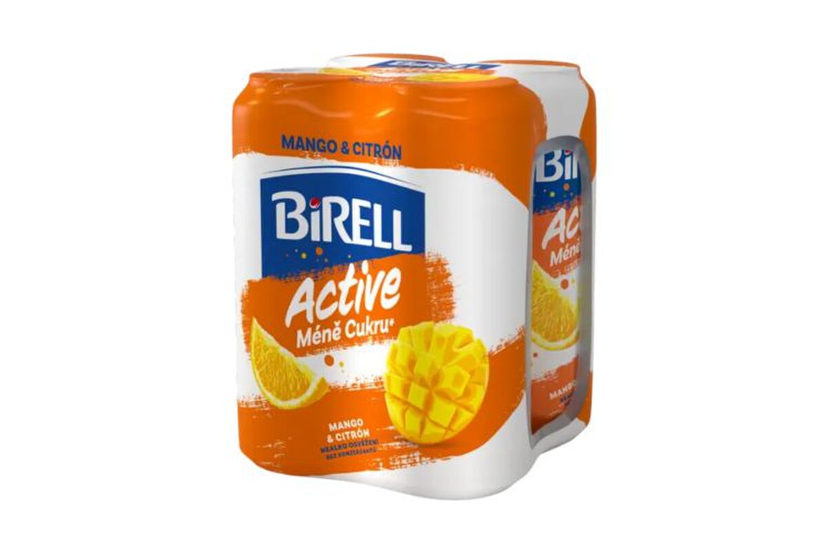 1x kartón - Pivo Birell nealkoholické Active Mango & Citrón (o 30 % menej cukru) 500 ml 4 ks